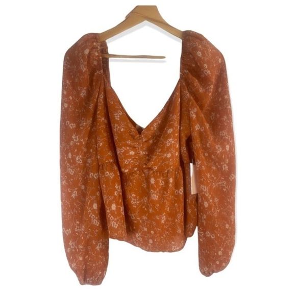 ASTR The Label Nordstrom Long Sleeve Sweetheart Top Rust Multi Floral XL NWT - Picture 11 of 12